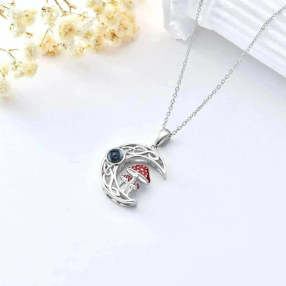 100 languages I Love You Projection Sterling Stone Mushroom Moon 925 Silver Necklace