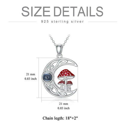 100 languages I Love You Projection Sterling Stone Mushroom Moon 925 Silver Necklace