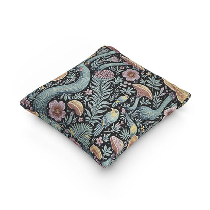 Mushroom and Fern Tapestry Pillow | Woven Decorative Throw Pillow