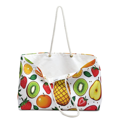 Tropical Fruit Pattern Weekender Bag | Pineapple Strawberry Kiwi, Large Tote Bag