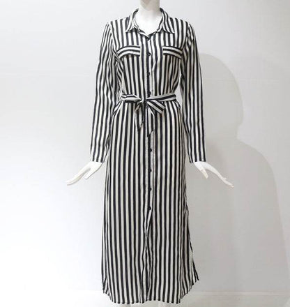 Robe longue à rayures en mousseline de soie à manches longues pour femmes, col en V, sexy, élégante et décontractée, printemps-été