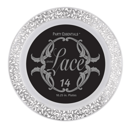 Assiettes en dentelle blanche de 26 cm avec bordure argentée