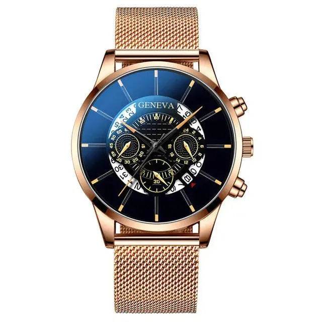 Montre calendrier en maille alliage