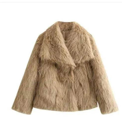 Manteau d'hiver en peluche à col ouvert et revers épais, manteau en fausse fourrure pour femmes