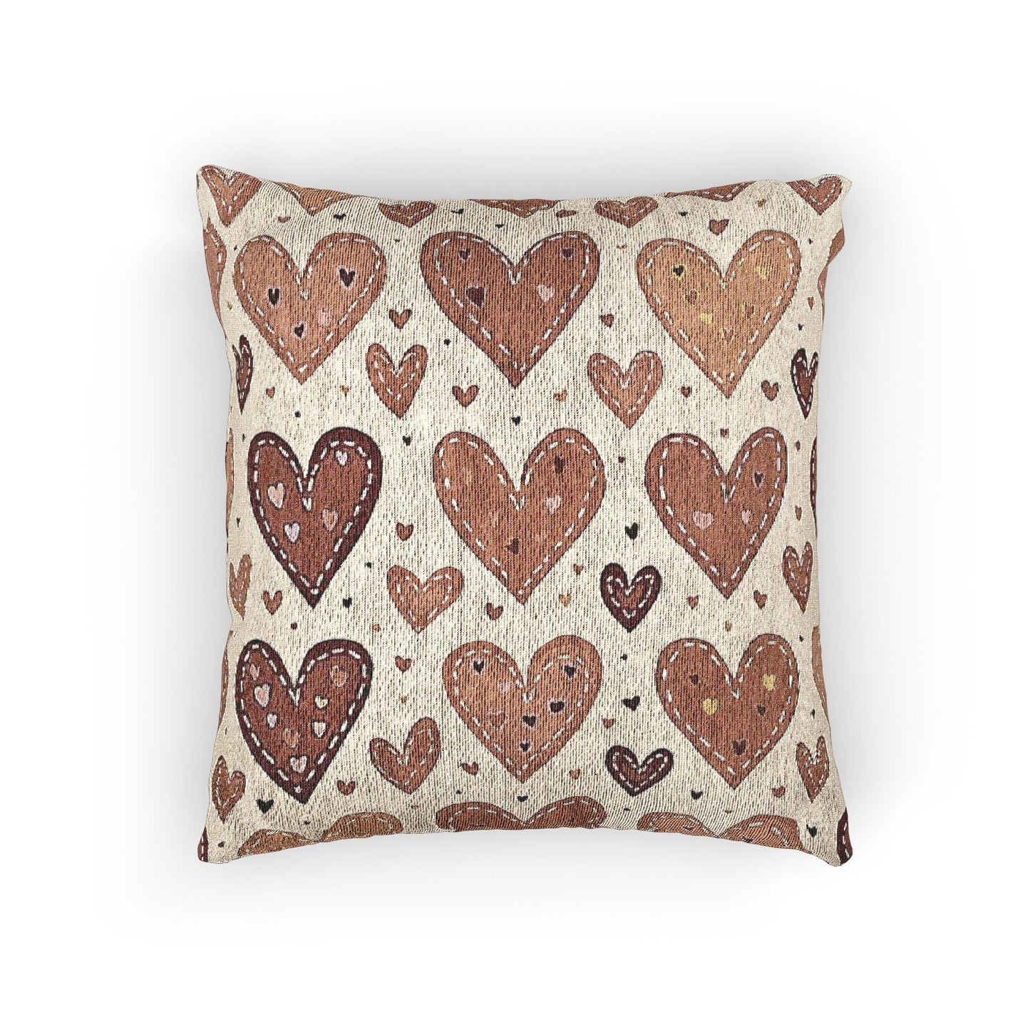 Neutral Heart Pattern Woven Pillow | Boho Heart Throw Pillow