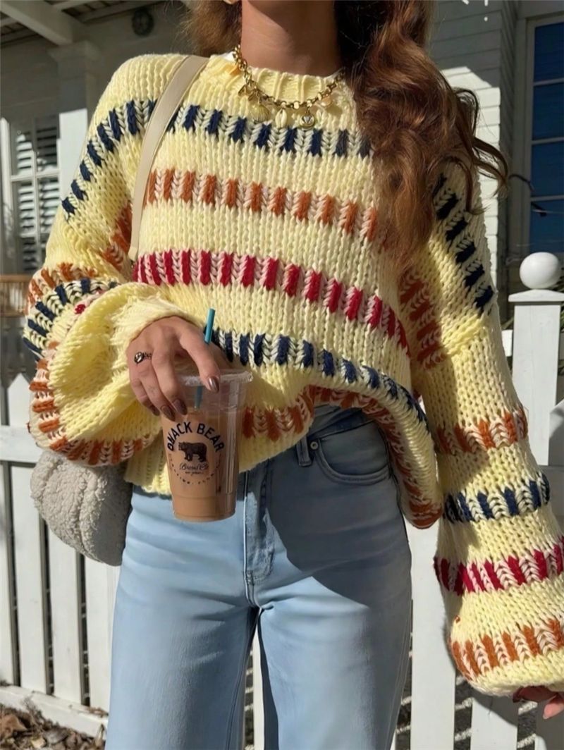 Women’s Retro Loose-Fit Batwing Sleeve Sweater – Casual Oversized Knit Pullover