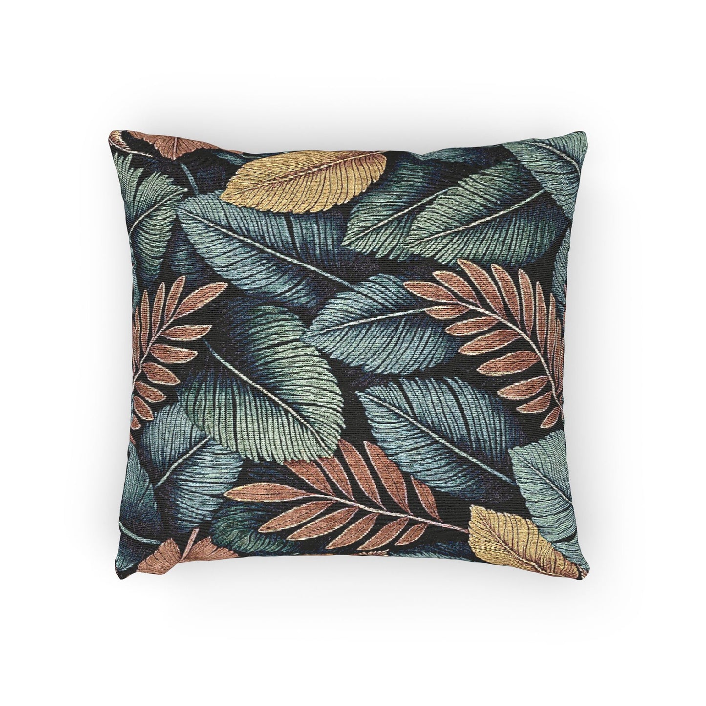 Tropical Leaf Pattern Woven Pillow | Botanical Throw Pillow, Textured Tapestry Design