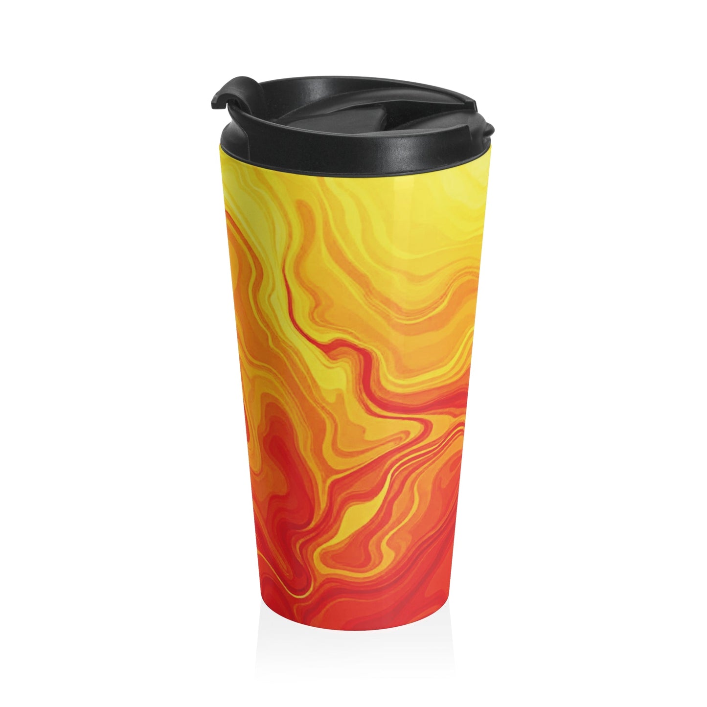 Mug de voyage en acier inoxydable Sunset Swirl — Gobelet isotherme motif marbre orange et jaune