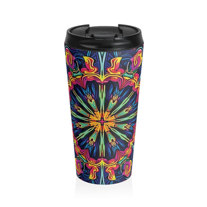 Kaleidoscope Neon Mandala Stainless Steel Travel Mug