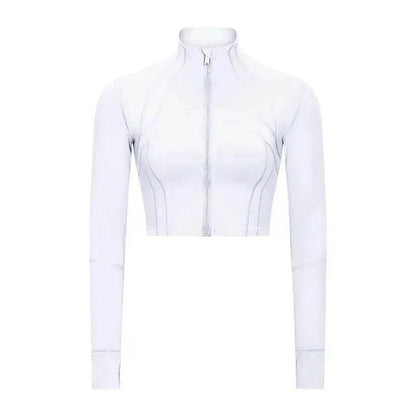 Autumn And Winter New Elastic Slim-fit High neck Zip Up Yoga crop top