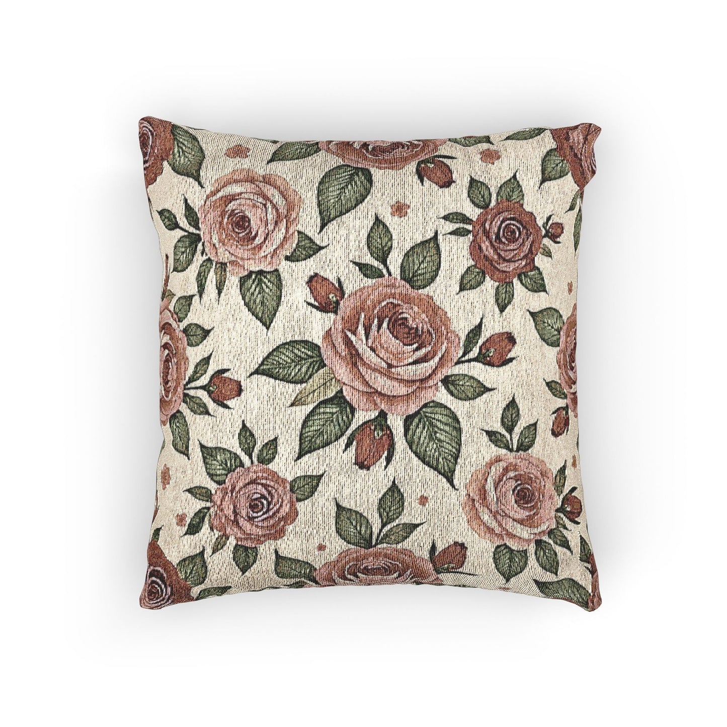 Vintage Rose Floral Woven Pillow | Tapestry Rose Throw Pillow