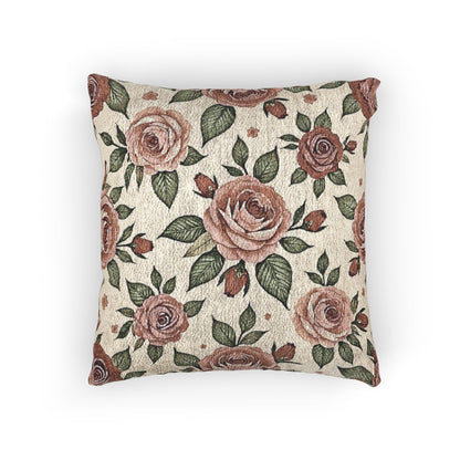 Vintage Rose Floral Woven Pillow | Tapestry Rose Throw Pillow