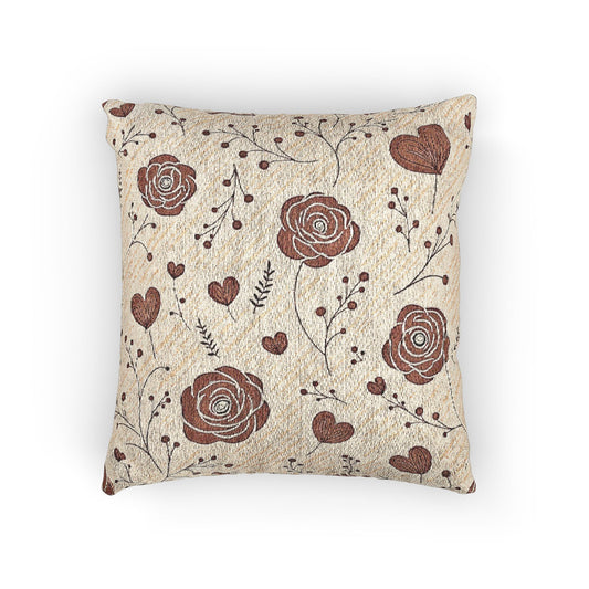 Vintage Rose Pattern Woven Pillow | Floral Hearts Boho Home Decor