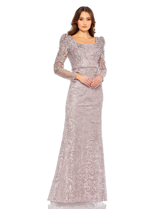 Robe Trompette à Appliques Brodés aux Épaules