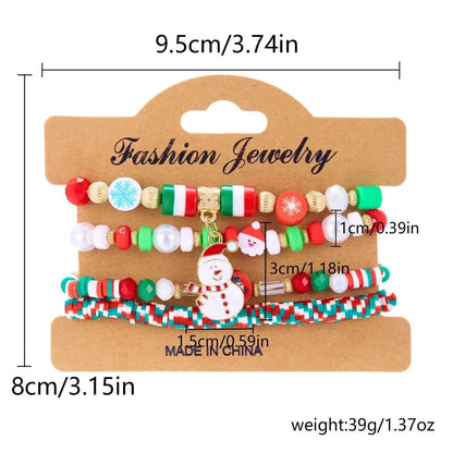 4pcs Christmas Snowman Handmade Beaded Bracelet set gift idea