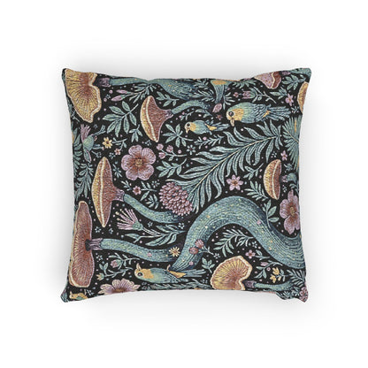 Mushroom and Fern Tapestry Pillow | Woven Decorative Throw Pillow