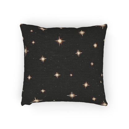 Starry Night Sparkle Woven Pillow | Black Cross-Stitch Stars