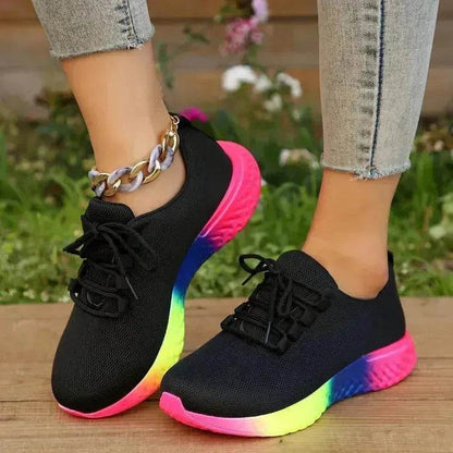 Baskets arc-en-ciel - Chaussures en maille à lacets avec semelle arc-en-ciel Chaussures de marche mode sport sneakers pour femme