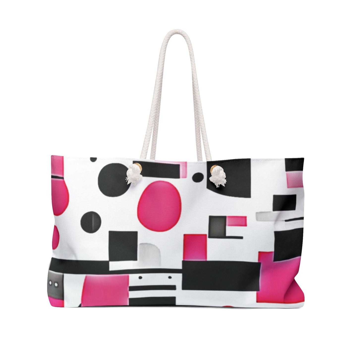 Pink Black Geometric Weekender Bag | Abstract Shapes Large Tote Bag