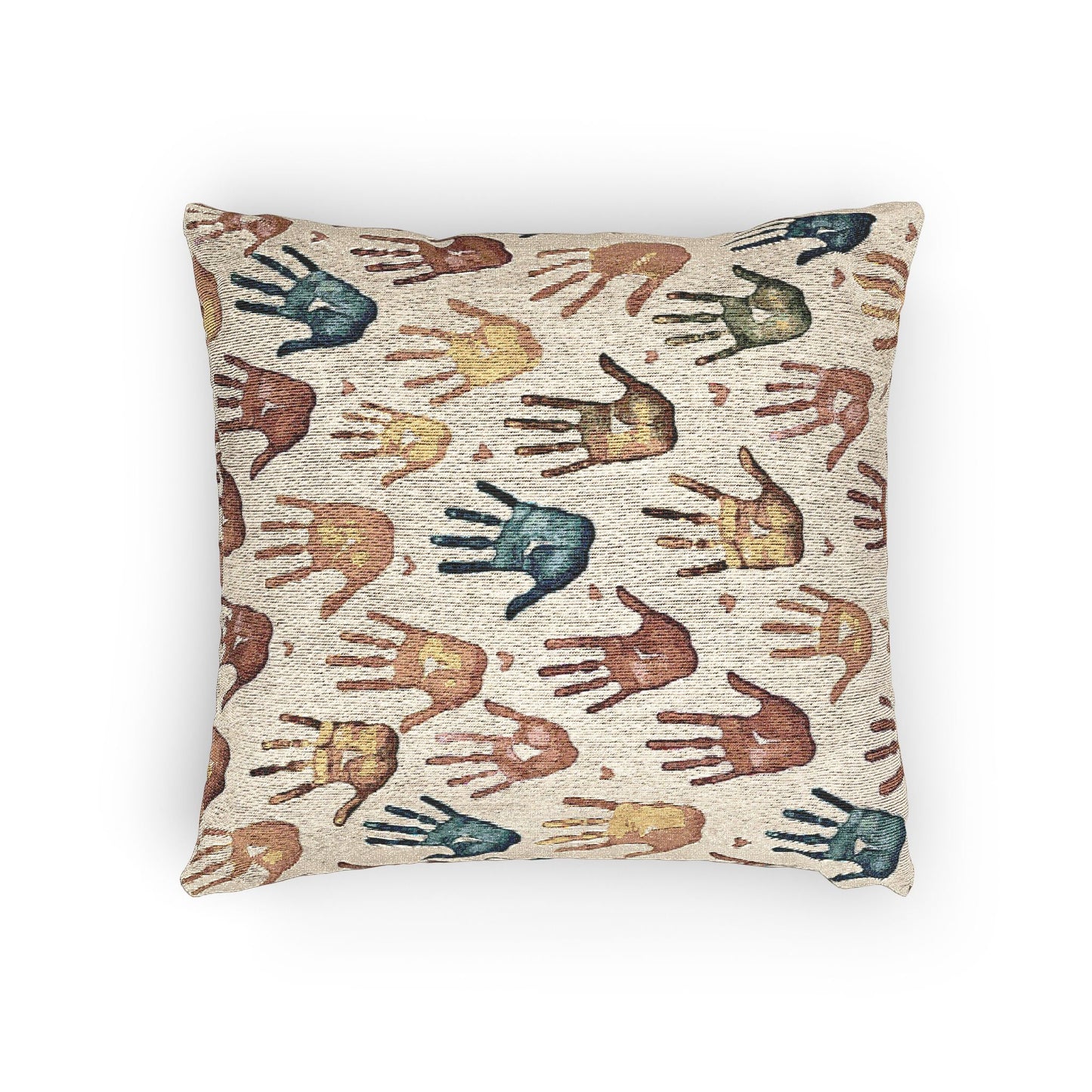 Multicolor Handprint Pattern Woven Pillow | Boho Decorative Throw Pillow