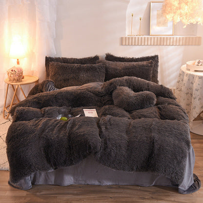 4-Piece Mink Velvet Bedding Set – Soft Polyester Duvet Cover, Flat Sheet & Pillowcases