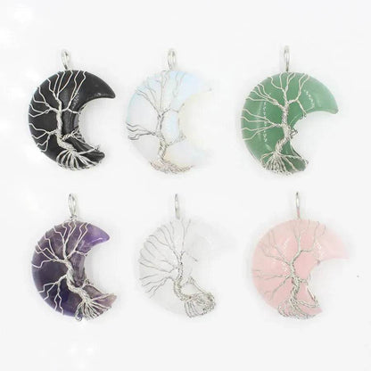 Natural Crystal Moon Pendant for Men and Women