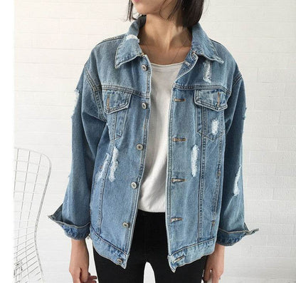 Unisex Casual Loose Wash Water Outwear Frayed Denim Jacket
