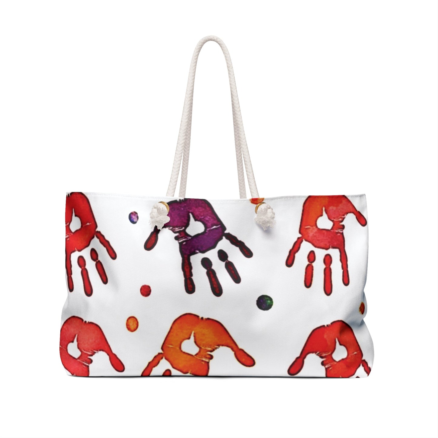 Colorful Handprint Pattern Weekender Bag | Rainbow Palm Print Tote
