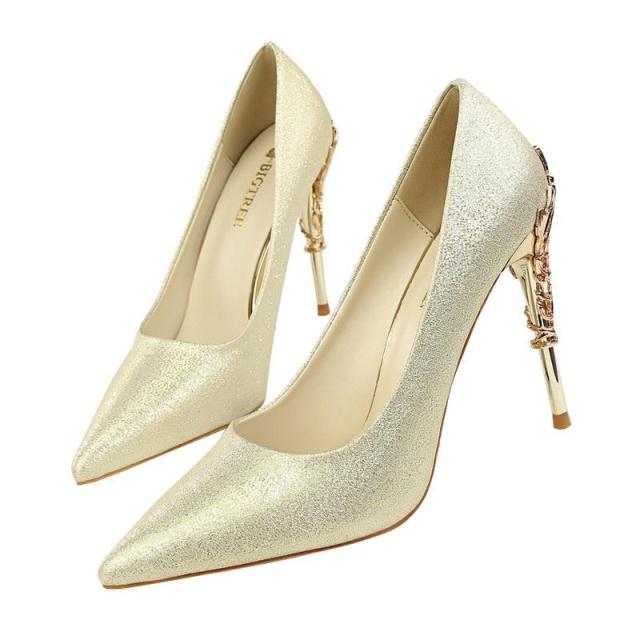 Women's Elegant High Heel Dress Shoes – Wedding Party Pumps with Luxury Metallic Design