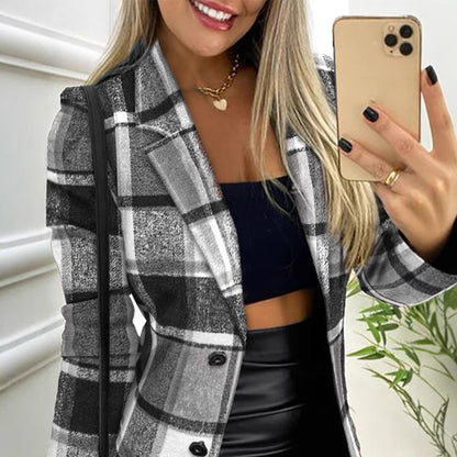 Women's Solid-Color Brushed Suit-Collar Long Sleeve Coat
