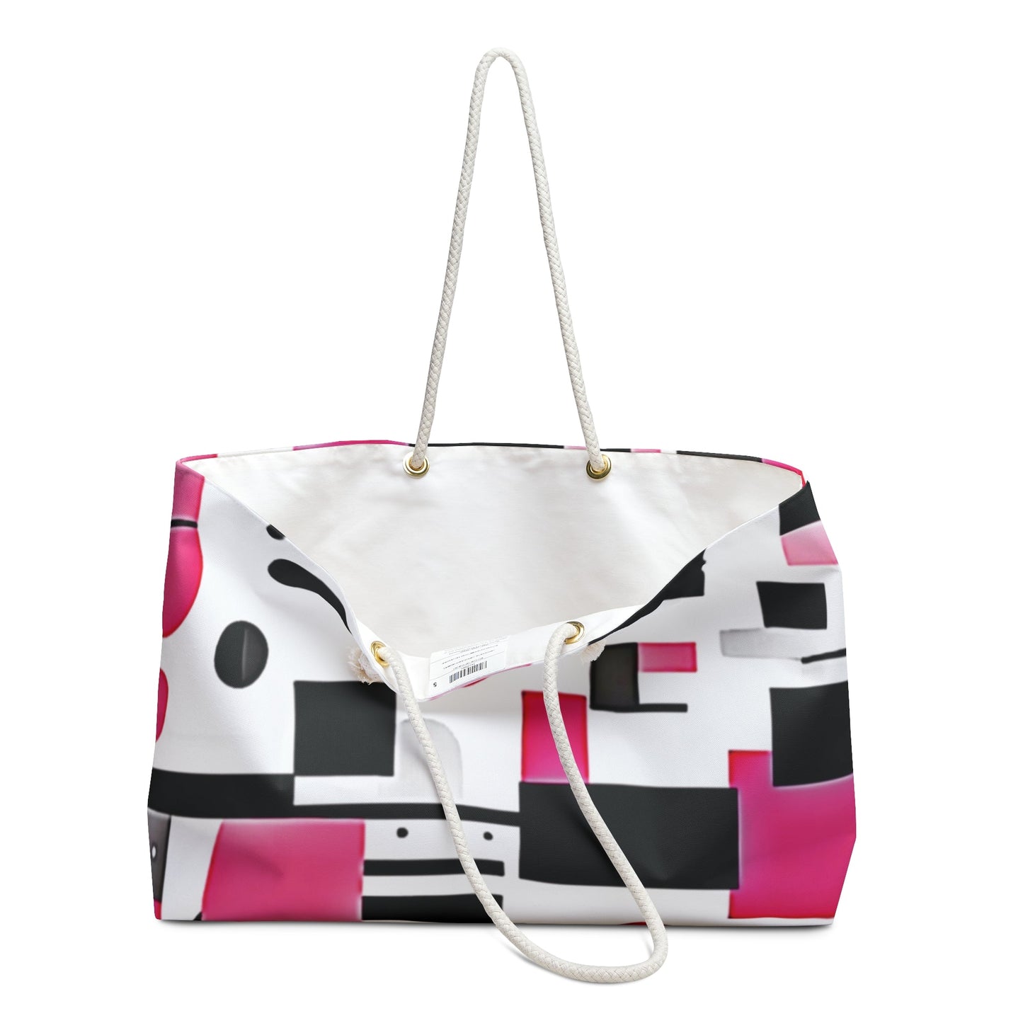 Pink Black Geometric Weekender Bag | Abstract Shapes Large Tote Bag