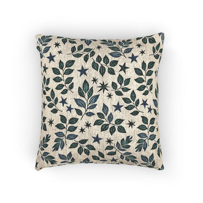 Leaf and Star Pattern Woven Pillow | Botanical Throw Cushion
