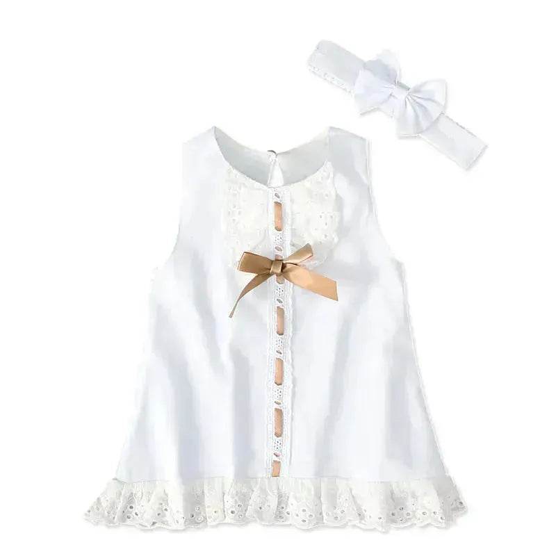 Robe de baptême sans manches à nœud pour bébé fille