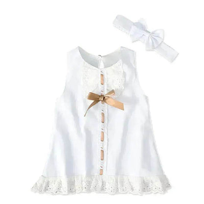 Robe de baptême sans manches à nœud pour bébé fille