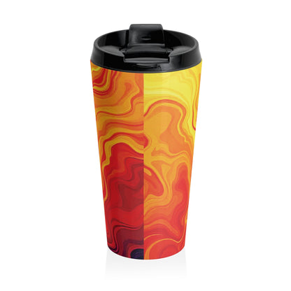Mug de voyage en acier inoxydable Sunset Swirl — Gobelet isotherme motif marbre orange et jaune