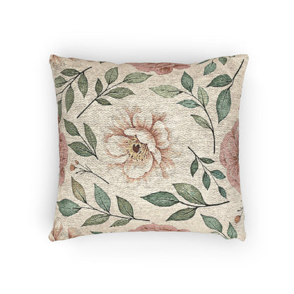 Vintage Floral Woven Pillow | Tapestry Rose Leaf Throw Pillow