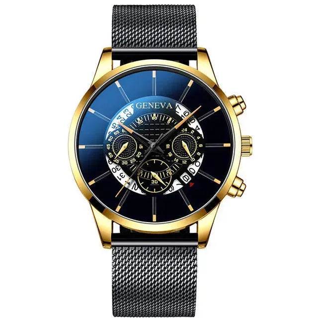 Montre calendrier en maille alliage