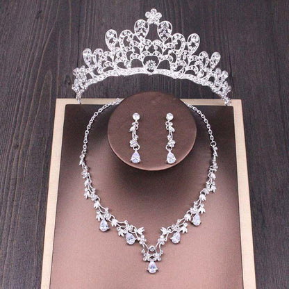 Rhinestone Crown Necklace Set Wedding Accessories