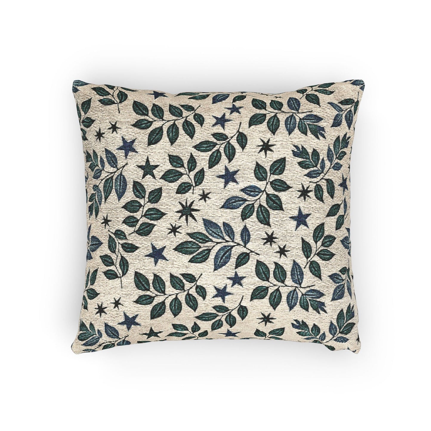Leaf and Star Pattern Woven Pillow | Botanical Throw Cushion