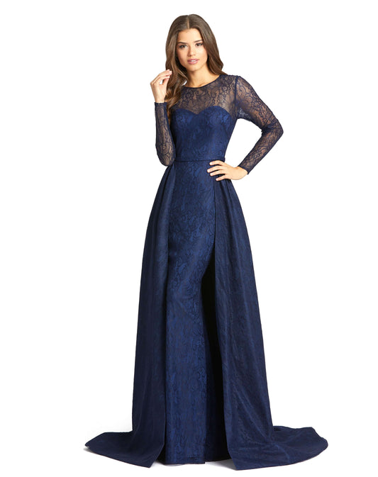 Robe Illusion en Dentelle à Manches Longues avec Jupe Superposée