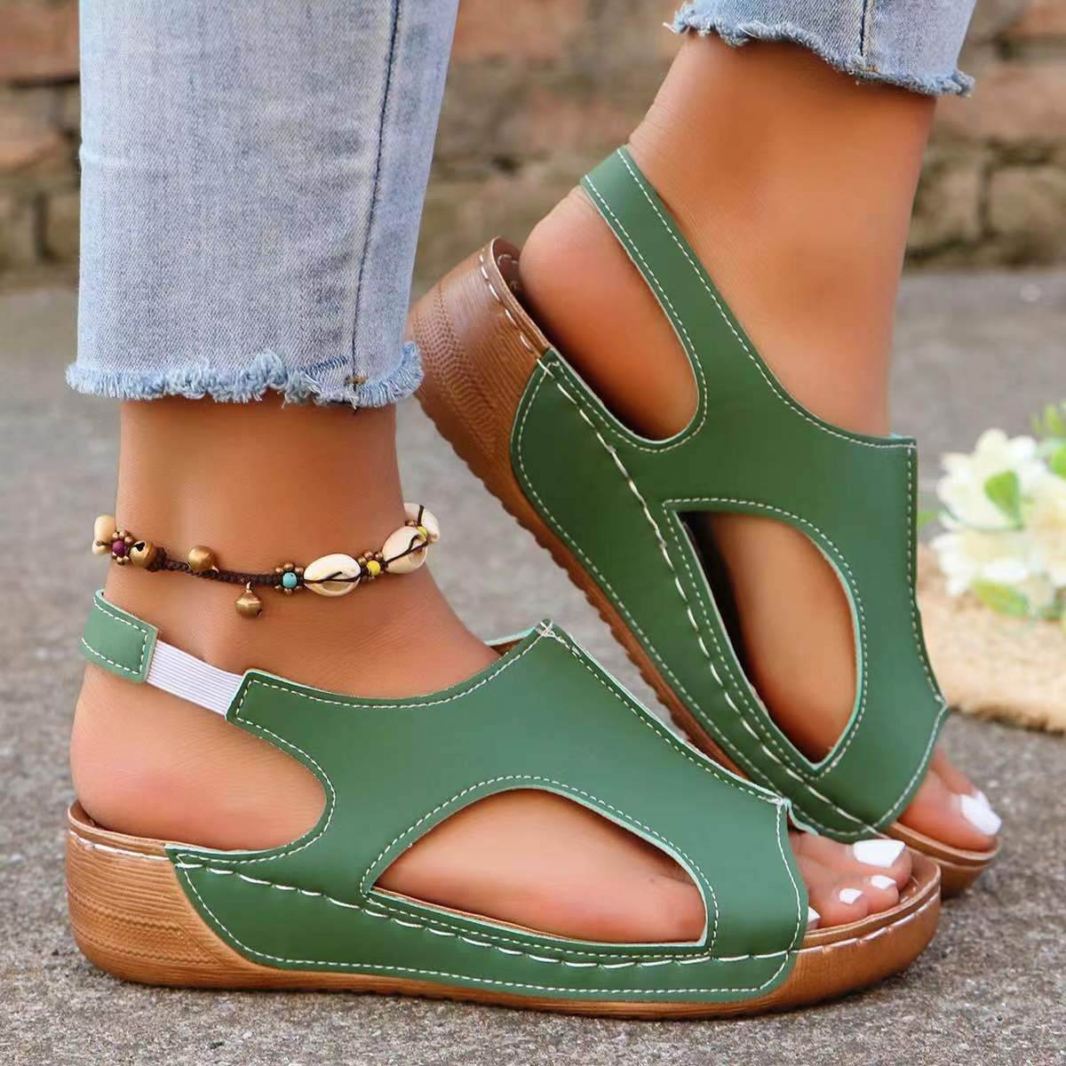 Nouvelles sandales compensées d'été avec bande élastique, chaussures décontractées à bout ouvert pour femmes