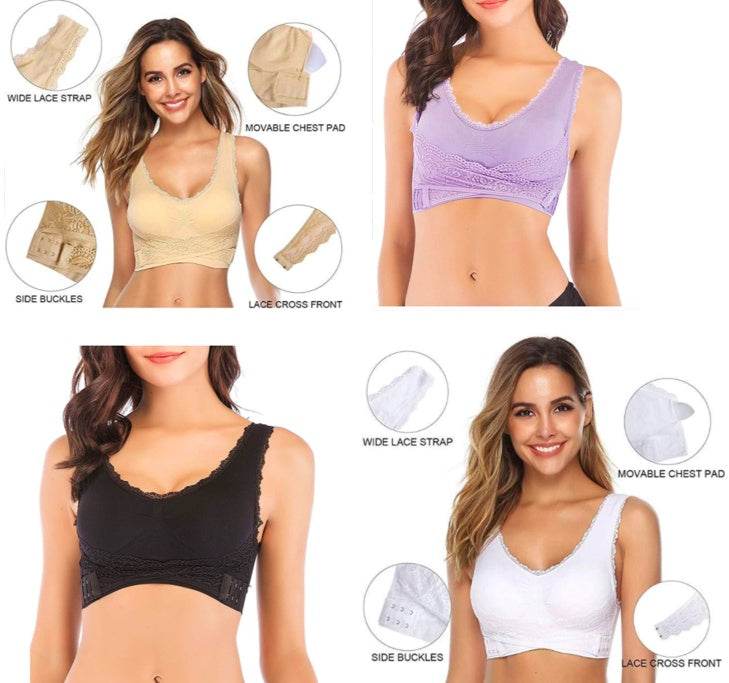 Front Cross Side Buckle Lace Side Non-Wire Sports Fitness Bra women