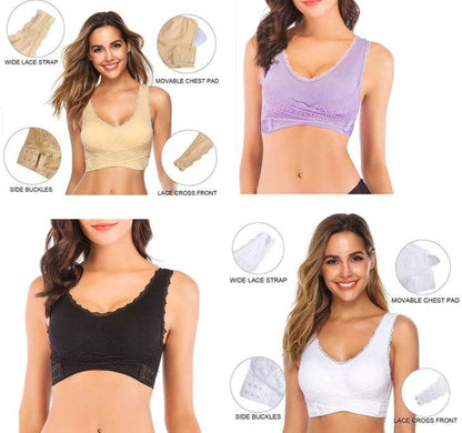 Front Cross Side Buckle Lace Side Non-Wire Sports Fitness Bra women