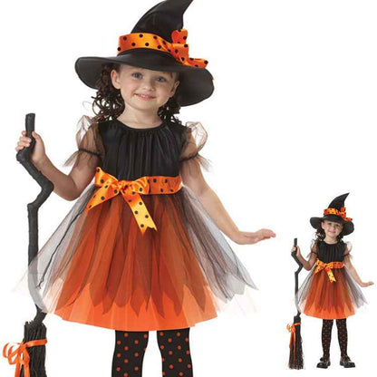 Kids Halloween Witch Costume – Girls Magical Princess Dress with Witch Style