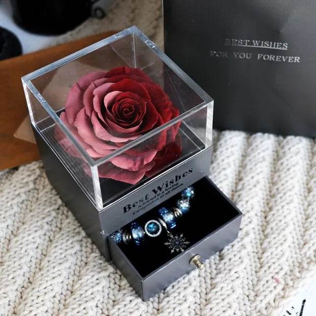 Eternal Flower Rose Jewelry Box for Birthday Presents Valentines Day Wedding Gift Box