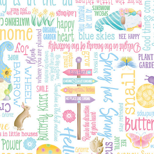 Spring Garden Gnomes - Andi Metz - Spring Words - White - 12628-09