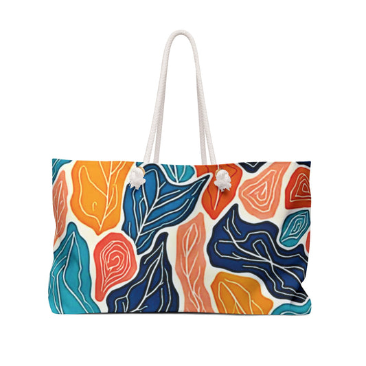 Sac de voyage abstrait coloré à motifs de feuilles | Sac de plage | Grand cabas | Sac de maman de tous les jours | Sac de cabine pour maman