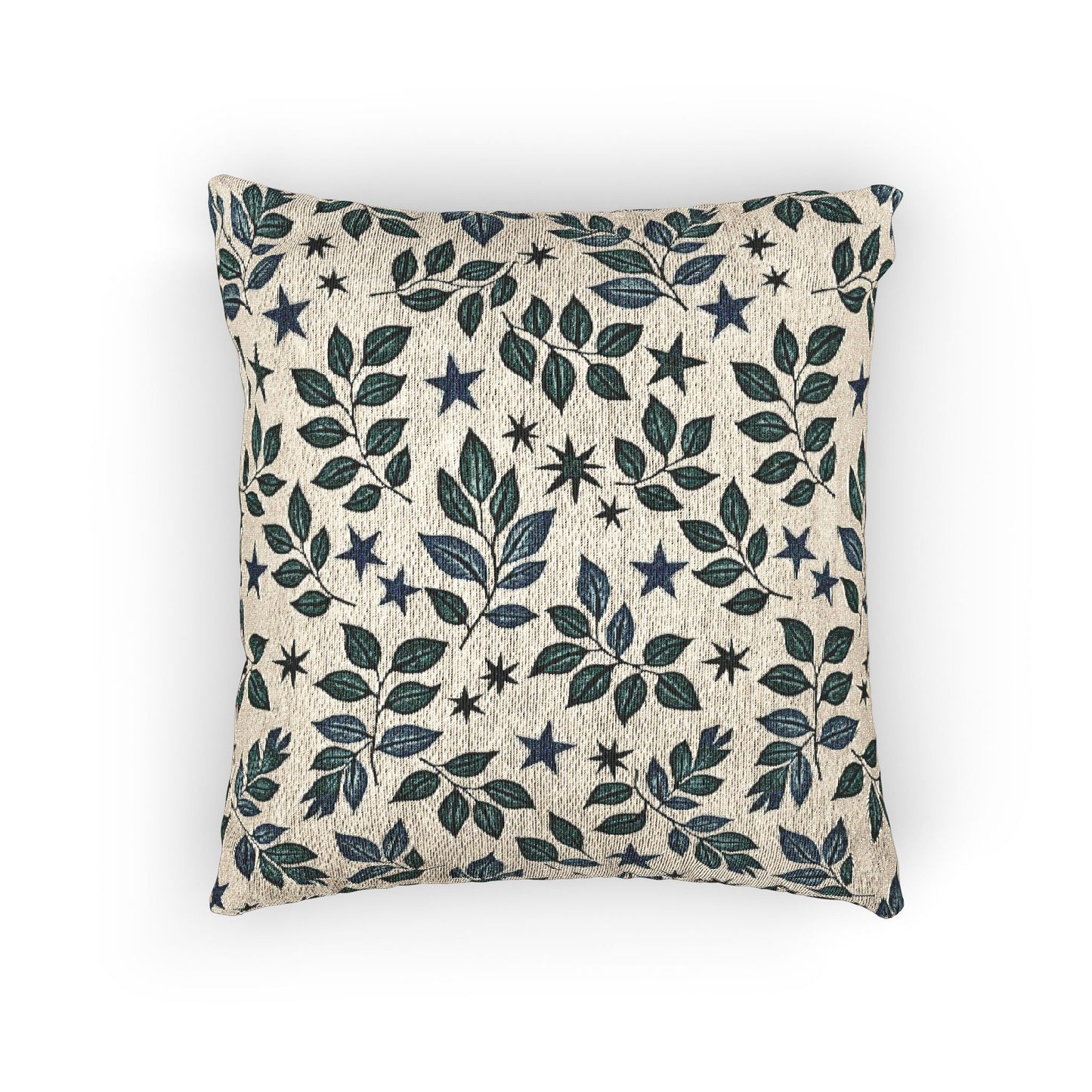 Leaf and Star Pattern Woven Pillow | Botanical Throw Cushion