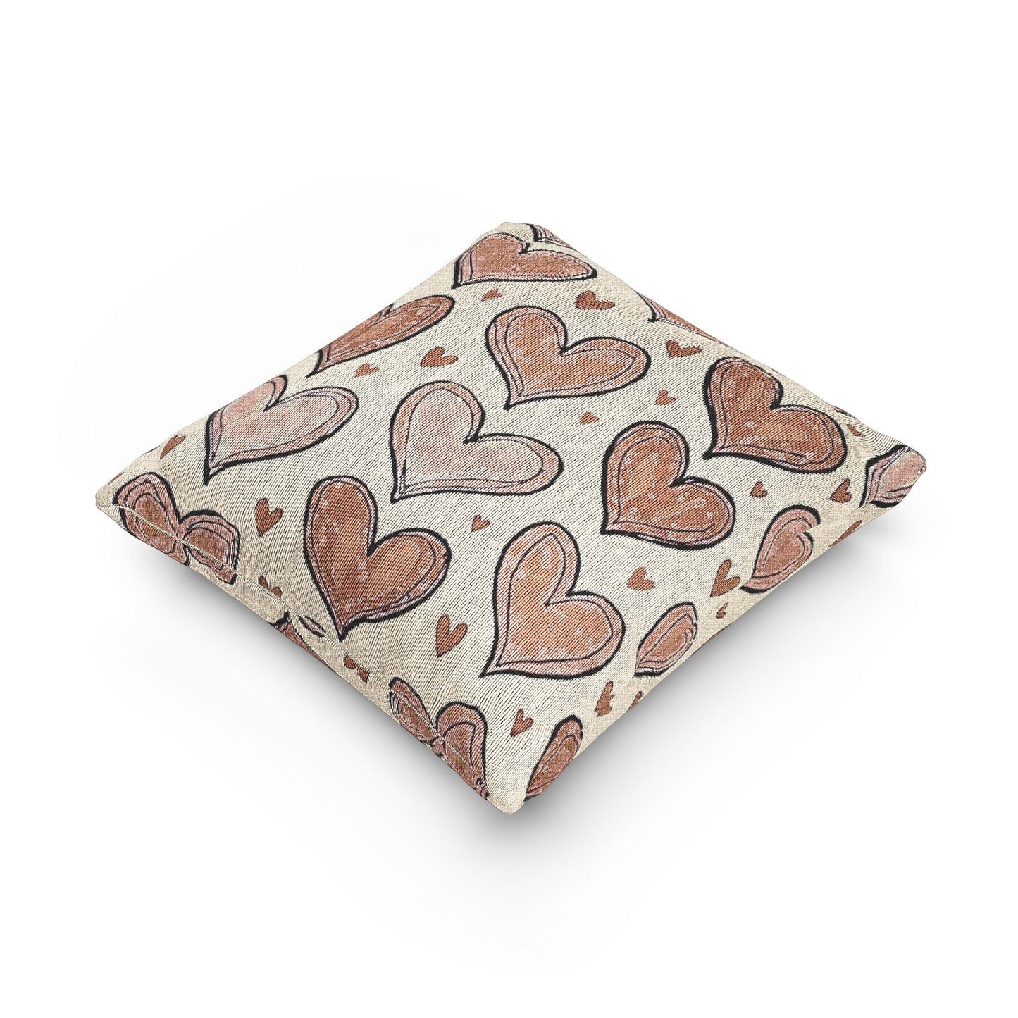 Pink Heart Pattern Woven Pillow | Boho Valentine Decorative Throw