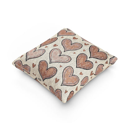 Pink Heart Pattern Woven Pillow | Boho Valentine Decorative Throw